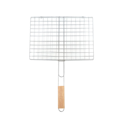 Royalford RF10377 BBQ Grill plated iron| wooden handle with chrome-plated rack| for grilling fish, meat & vegetables, ensures even heat, secure grip, easy to use|