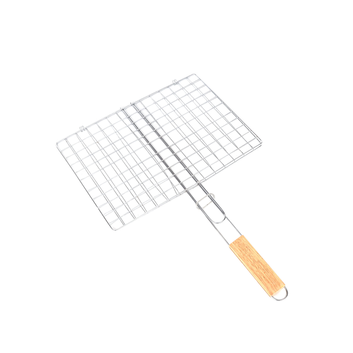 Royalford RF10377 BBQ Grill plated iron| wooden handle with chrome-plated rack| for grilling fish, meat & vegetables, ensures even heat, secure grip, easy to use|