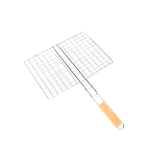 Royalford RF10377 BBQ Grill plated iron| wooden handle with chrome-plated rack| for grilling fish, meat & vegetables, ensures even heat, secure grip, easy to use|