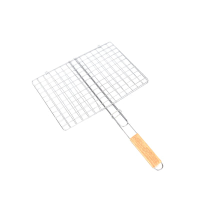 Royalford RF10377 BBQ Grill plated iron| wooden handle with chrome-plated rack| for grilling fish, meat & vegetables, ensures even heat, secure grip, easy to use|