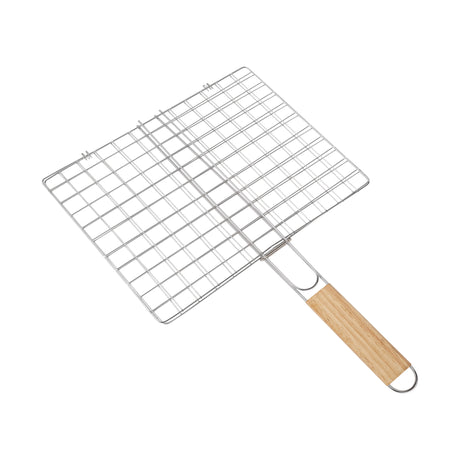 Royalford RF10378 BBQ Grill with chromed iron grill basket| wooden handle ensures even heat distribution| secure grip, for grilling for meat, fish & vegetables|