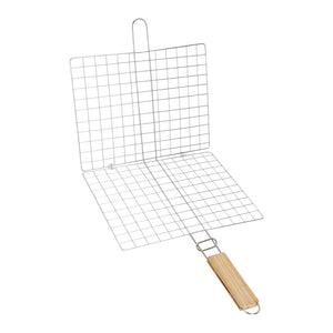 Royalford RF10378 BBQ Grill with chromed iron grill basket| wooden handle ensures even heat distribution| secure grip, for grilling for meat, fish & vegetables|