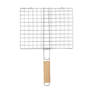 Royalford RF10378 BBQ Grill with chromed iron grill basket| wooden handle ensures even heat distribution| secure grip, for grilling for meat, fish & vegetables|
