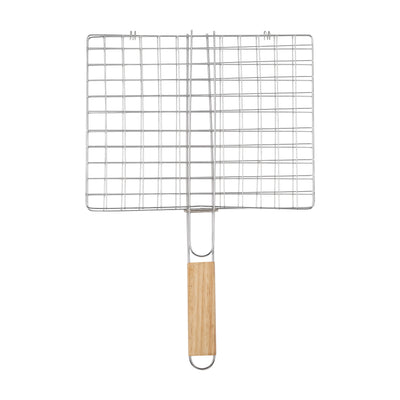 Royalford RF10378 BBQ Grill with chromed iron grill basket| wooden handle ensures even heat distribution| secure grip, for grilling for meat, fish & vegetables|