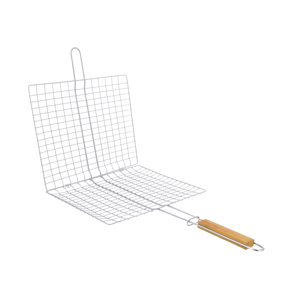 Royalford RF10382 BBQ Grill Chromium Plated Iron Rack| Wooden Handle | Heavy Duty Barbecue Grilling Basket | Perfect for Chicken, Fish, Meat & Vegetables, Outdoor Use