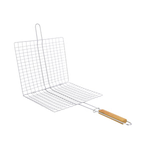 Royalford RF10382 BBQ Grill Chromium Plated Iron Rack| Wooden Handle | Heavy Duty Barbecue Grilling Basket | Perfect for Chicken, Fish, Meat & Vegetables, Outdoor Use