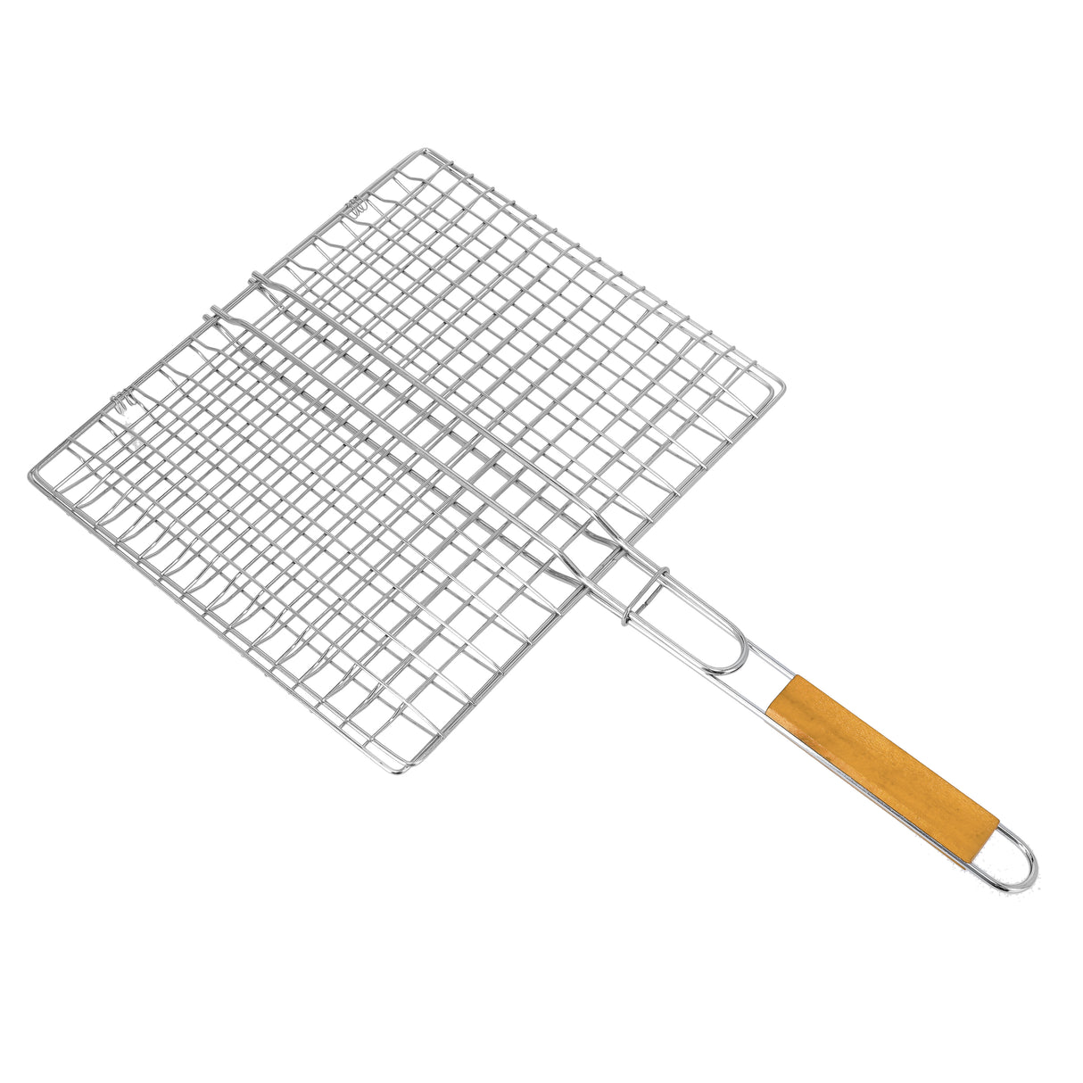 Royalford RF10382 BBQ Grill Chromium Plated Iron Rack| Wooden Handle | Heavy Duty Barbecue Grilling Basket | Perfect for Chicken, Fish, Meat & Vegetables, Outdoor Use