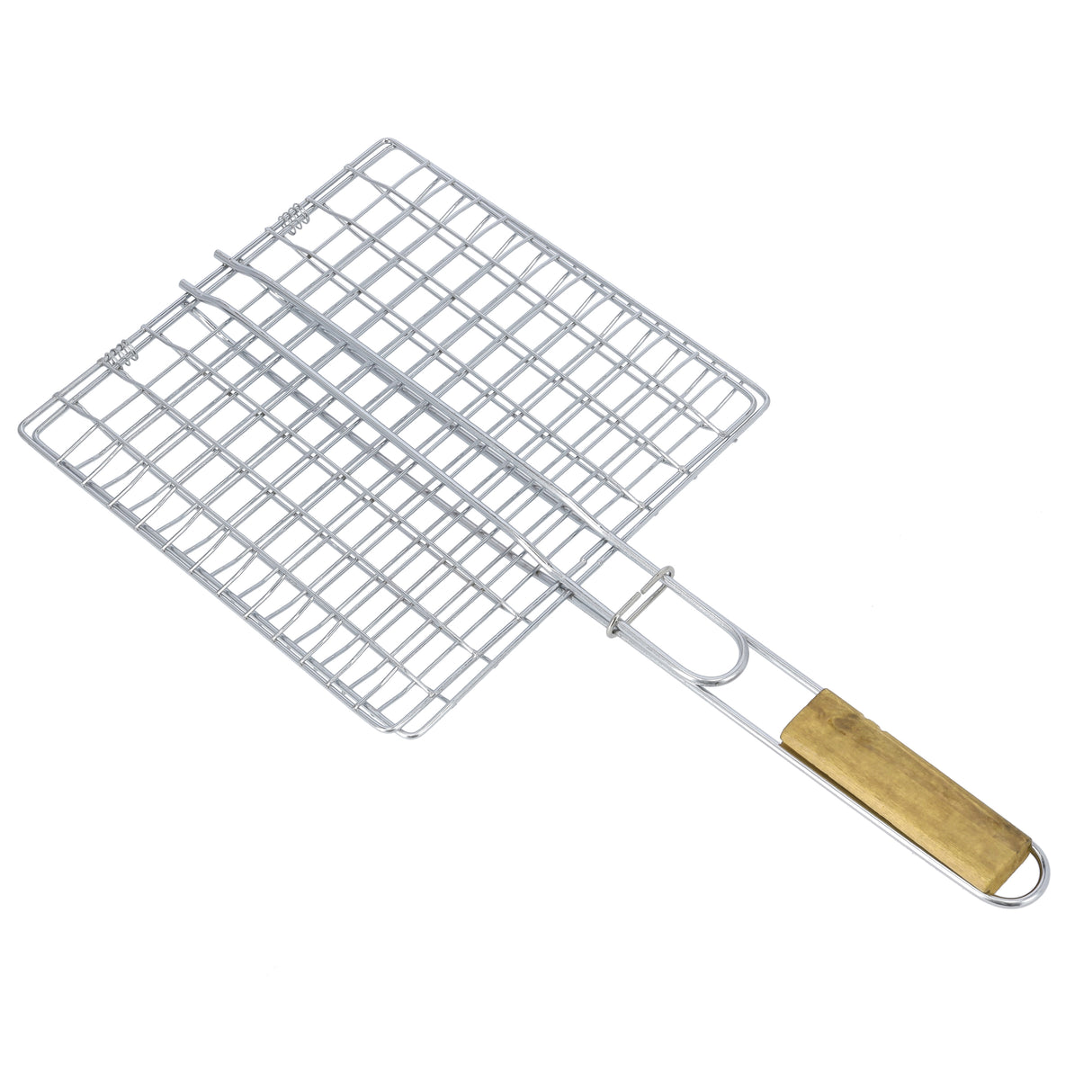 Royalford RF10383 BBQ Grill Chromium Plated Iron Rack | Wooden Handle| Heavy Duty Barbecue Grilling Basket for Chicken, Fish, Meat & Vegetables, Outdoor Camping Use
