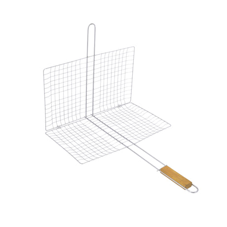 Royalford RF10384 BBQ Grill Rack with Wooden Handle | Chromium Plated Barbecue Grill Basket for Grilling Chicken, Fish, Meat & Vegetables | Outdoor BBQ Cooking Rack