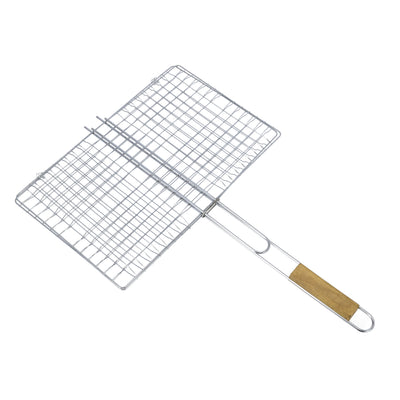Royalford RF10384 BBQ Grill Rack with Wooden Handle | Chromium Plated Barbecue Grill Basket for Grilling Chicken, Fish, Meat & Vegetables | Outdoor BBQ Cooking Rack