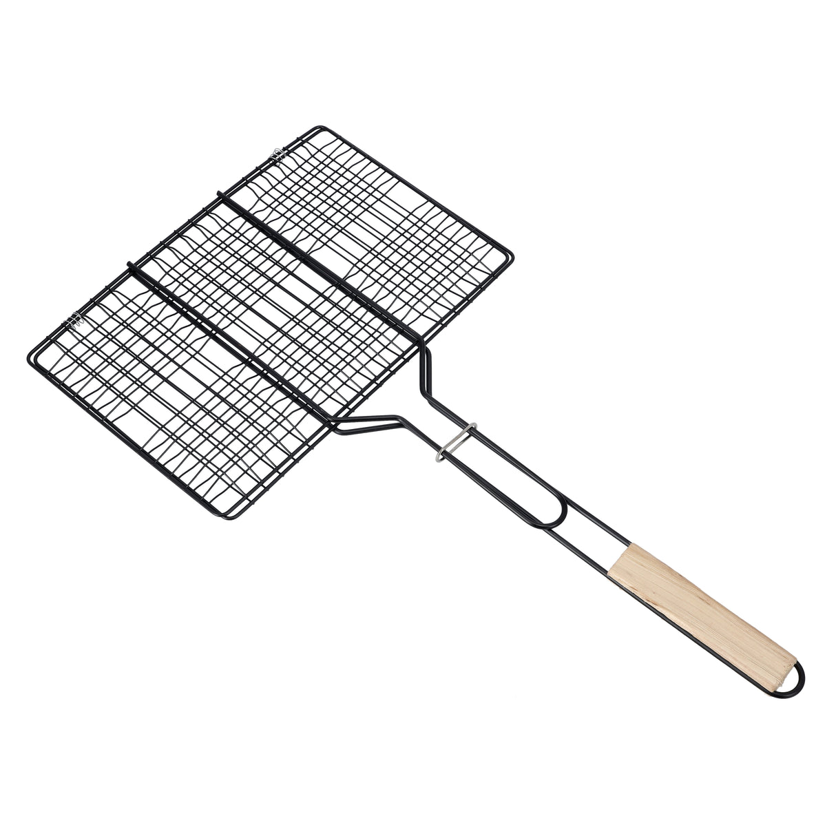 Royalford RF10385 Barbecue Grill Basket | Wooden Handle |Durable Iron BBQ Grill Rack | E-Coated Heavy Duty Grilling Basket | Perfect for Grilling Meat, Fish & Vegetables