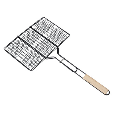 Royalford RF10385 Barbecue Grill Basket | Wooden Handle |Durable Iron BBQ Grill Rack | E-Coated Heavy Duty Grilling Basket | Perfect for Grilling Meat, Fish & Vegetables