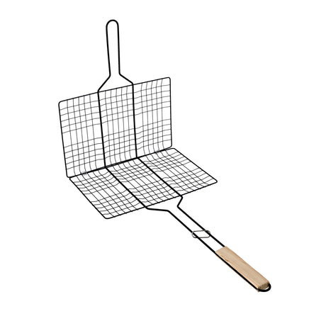 Royalford RF10385 Barbecue Grill Basket | Wooden Handle |Durable Iron BBQ Grill Rack | E-Coated Heavy Duty Grilling Basket | Perfect for Grilling Meat, Fish & Vegetables