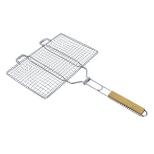 Royalford RF10389 BBQ Grill Chromium Plated Iron Grill  | Wooden Handle | Heavy Duty Barbecue Mesh for Chicken, Fish, Meat, Vegetables & Outdoor Charcoal Grilling