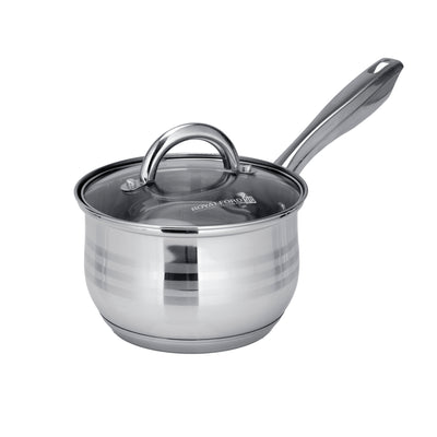 Royalford RF10390 10-Piece Stainless Steel Cookware Set with Glass Lids| Induction Compatible Encapsulated Base| Heavy-Duty Riveted Handles & Durable Satin Finish Design