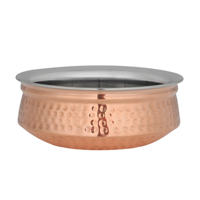 Royalford RF10393 Copper Steel Serving Handi | Double Wall Design | Stainless Steel Inner| Hammered Copper Outer Finish| Large Serveware Bowl for Curries, Rice & Gravies