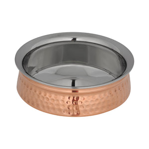 Royalford RF10393 Copper Steel Serving Handi | Double Wall Design | Stainless Steel Inner| Hammered Copper Outer Finish| Large Serveware Bowl for Curries, Rice & Gravies