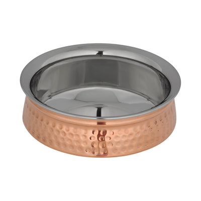 Royalford RF10393 Copper Steel Serving Handi | Double Wall Design | Stainless Steel Inner| Hammered Copper Outer Finish| Large Serveware Bowl for Curries, Rice & Gravies