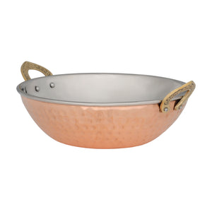 Cooper Steel Serving Kadai, RF10394 | Copper Stainless Steel Hammered Kadai | Indian Serving Bowl | Indian Dishes Serve ware for Vegetable and Curries