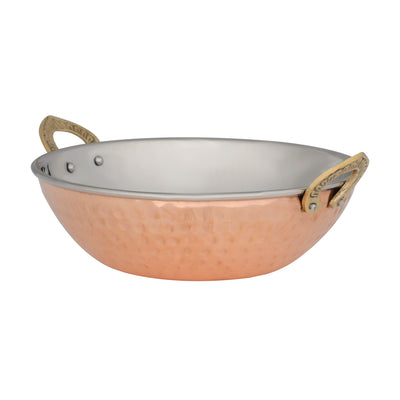 Cooper Steel Serving Kadai, RF10394 | Copper Stainless Steel Hammered Kadai | Indian Serving Bowl | Indian Dishes Serve ware for Vegetable and Curries