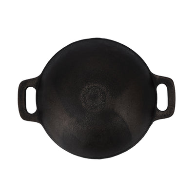 Royalford RF10399 10 Inch Cast Iron Double Handle Kadai | Heavy Duty Construction| Superior Heat Retention | Oven Safe Design | Ideal for Gas, Ceramic & Halogen Cooking