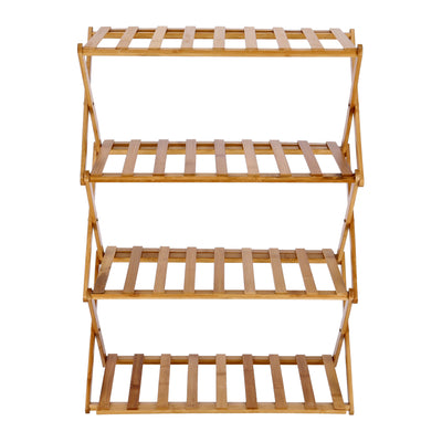 Royalford RF10413 4-Layer Bamboo Shoe Rack | Eco-Friendly 100% Natural Bamboo| Collapsible Foldable Design| Lightweight & Durable Shoe Organizer for Home Entryway Storage