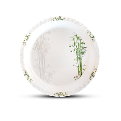 Royalford RF10417 18 Inch Melamine Round Tray |  Elegant Bamboo Design Chip-Resistant Dishwasher Safe Serving Tray | Perfect for Home, Restaurant & Catering Use