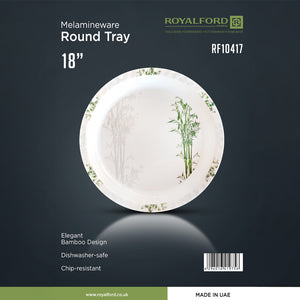 Royalford RF10417 18 Inch Melamine Round Tray |  Elegant Bamboo Design Chip-Resistant Dishwasher Safe Serving Tray | Perfect for Home, Restaurant & Catering Use