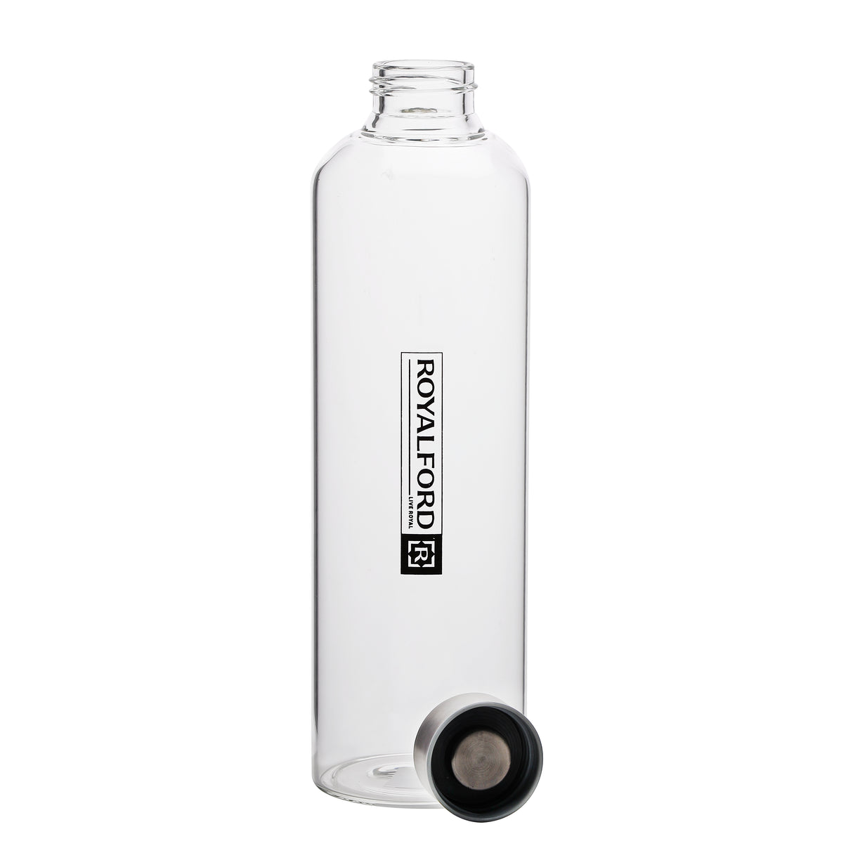 Royalford RF10434 Borosilicate Glass Water Bottle 1000ML BPA Free Transparent Drinking Bottle | Stainless Steel Lid |Reusable Glass Bottle for Water, Juice & Detox Drinks