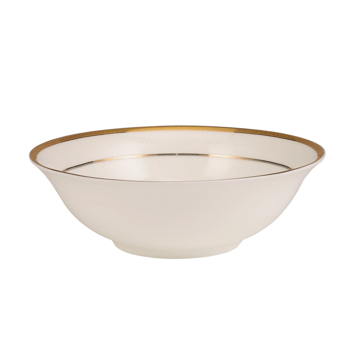 Royalford RF10467 9-Inch Premium Bone China Salad Bowl | Elegant Gold Rim Serving Bowl | 100% Food-Grade Material | Chip-Resistant Build | Lightweight Yet Durable