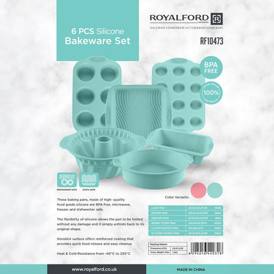 Royalford 6 PCS Silicone Bakeware Set RF10473 | Premium Food-Grade Silicone Design | Non-Stick | BPA-Free | Flexible & Durable Baking Pans | Dishwasher Safe Design