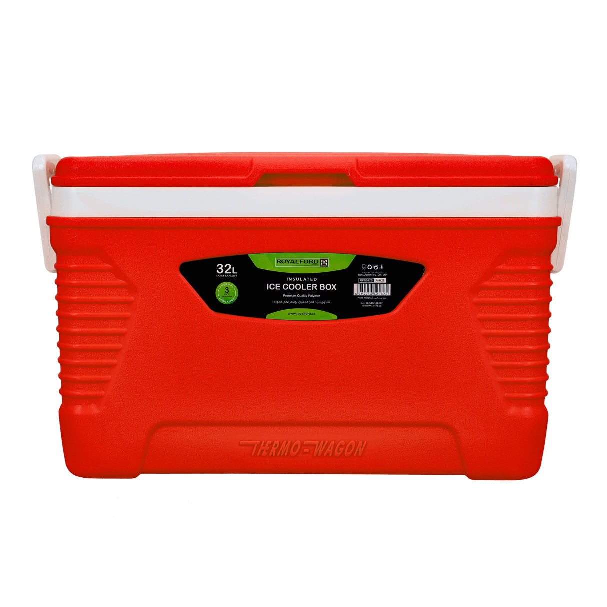 Royalford RF10479 32L Insulated Ice Cooler Box | 3-Layer Thermal Insulation | HDPE Outer Shell | PU Foam Insulation | Food-Grade PP Inner Liner |  BPA-Free Construction
