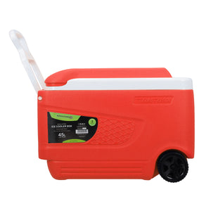 Royalford RF10482 45L Insulated Ice Cooler Box with Wheels | Portable Ice Chest | three-layer insulation | Retractable telescopic handle | Premium HDPE outer shell