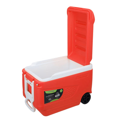 Royalford RF10482 45L Insulated Ice Cooler Box with Wheels | Portable Ice Chest | three-layer insulation | Retractable telescopic handle | Premium HDPE outer shell