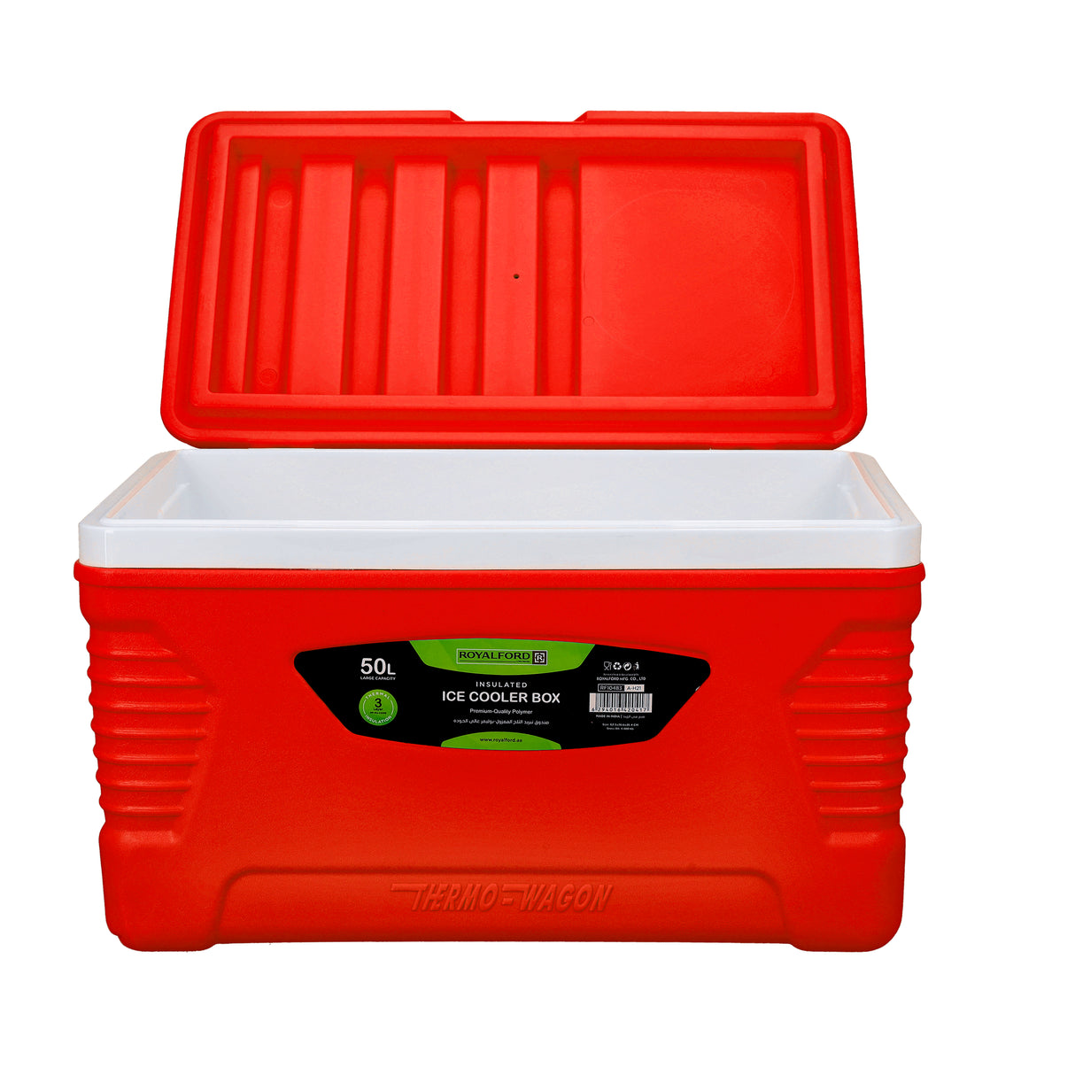 Royalford RF10483 50L Insulated Ice Cooler Box | 3-Layer Thermal Insulation  | Heavy-Duty Portable Cooler |  Durable HDPE outer shell | Heat-insulating PU foam