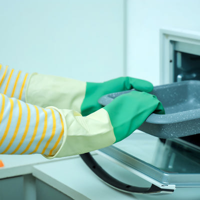 Royalford RF10491 Cleaning Gloves| 2PCS made from natural latex with textured non-slip grip| durable, reusable, antibacterial, for kitchen & household cleaning tasks|