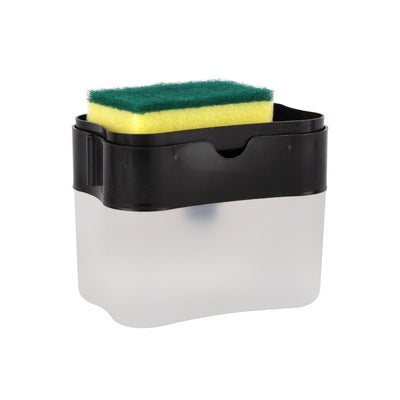 Royalford RF10497 Soap Dispenser with Sponge Holder| 2-in-1 design, durable ABS body & spill-free press dispensing| includes sponge for efficient kitchen cleaning use|