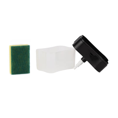 Royalford RF10497 Soap Dispenser with Sponge Holder| 2-in-1 design, durable ABS body & spill-free press dispensing| includes sponge for efficient kitchen cleaning use|