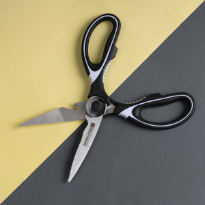 Royalford RF10498 3-in-1 Kitchen Scissors| stainless steel blades, built-in bottle opener & nut cracker| cutter with ergonomic grip, ideal for cutting, cracking|