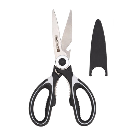 Royalford RF10498 3-in-1 Kitchen Scissors| stainless steel blades, built-in bottle opener & nut cracker| cutter with ergonomic grip, ideal for cutting, cracking|
