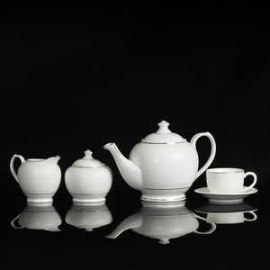 Royalford RF10499 Fine Bone China 17 Pcs Tea Set | Chip-Resistant Tableware With Teapot, Cups, Saucers, Creamer & Sugar Pot | Lead-Free| Dishwasher-Safe Premium Serveware