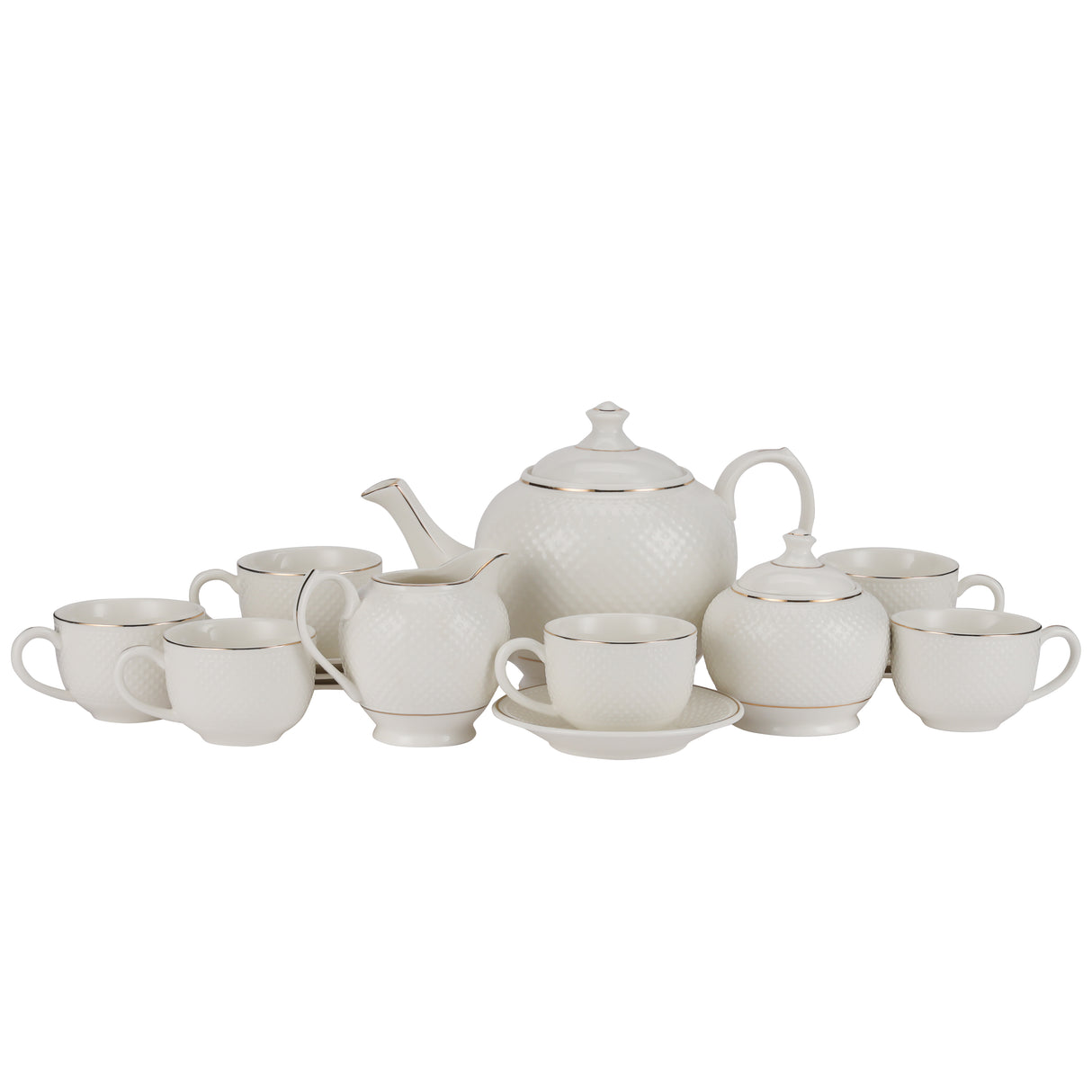 Royalford RF10499 Fine Bone China 17 Pcs Tea Set | Chip-Resistant Tableware With Teapot, Cups, Saucers, Creamer & Sugar Pot | Lead-Free| Dishwasher-Safe Premium Serveware