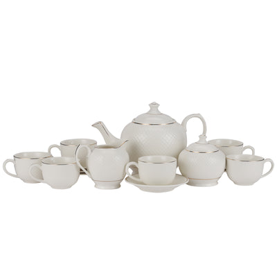 Royalford RF10499 Fine Bone China 17 Pcs Tea Set | Chip-Resistant Tableware With Teapot, Cups, Saucers, Creamer & Sugar Pot | Lead-Free| Dishwasher-Safe Premium Serveware