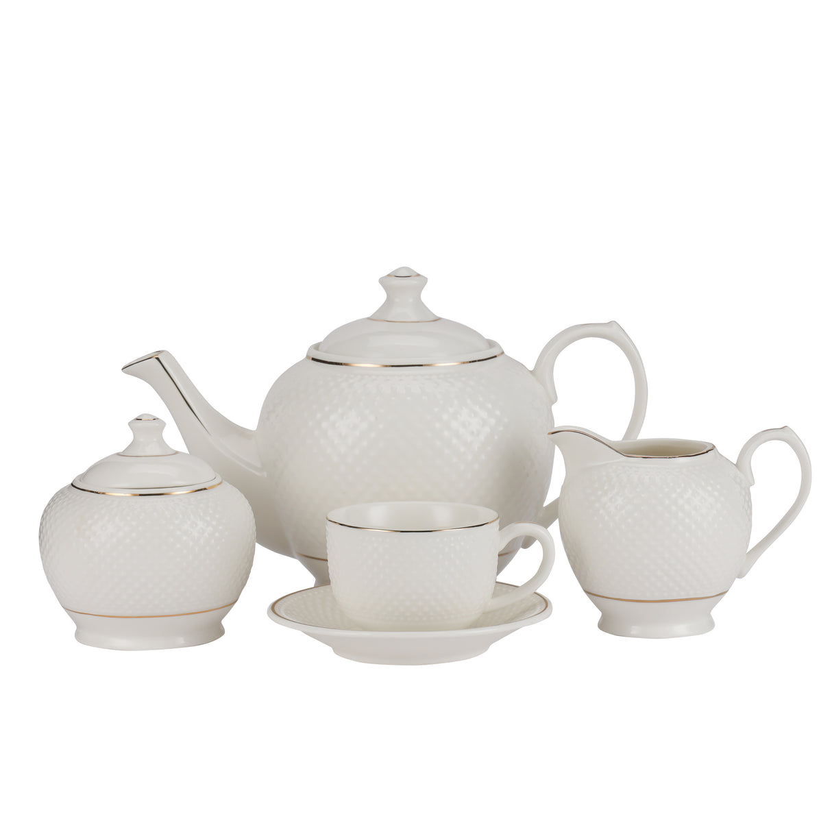 Royalford RF10499 Fine Bone China 17 Pcs Tea Set | Chip-Resistant Tableware With Teapot, Cups, Saucers, Creamer & Sugar Pot | Lead-Free| Dishwasher-Safe Premium Serveware