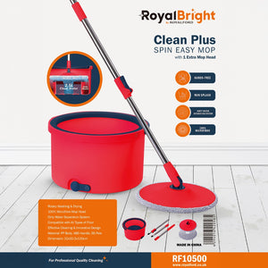 Royalford RF10500 Clean Spin Easy Mop with Bucket | Hands-Free Rotary Washing & Drying System | 100% Microfiber Mop Head | Dirty Water Separation & Non-Splash Cleaning