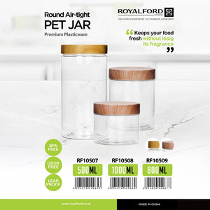 Royalford RF10509 Airtight PET Jar| BPA-free design and secure lid keeps food fresh, odor-free & leak-proof| ideal for storing snacks, grains & dry ingredients|