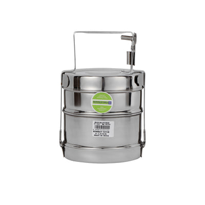 Royalford RF10557 2 Layer Stainless Steel Bombay Tiffin | Food Grade Durable Lunch Carrier |  Secure Locking Clips &  Sturdy Handle| Ideal for Office, School & Travel Use