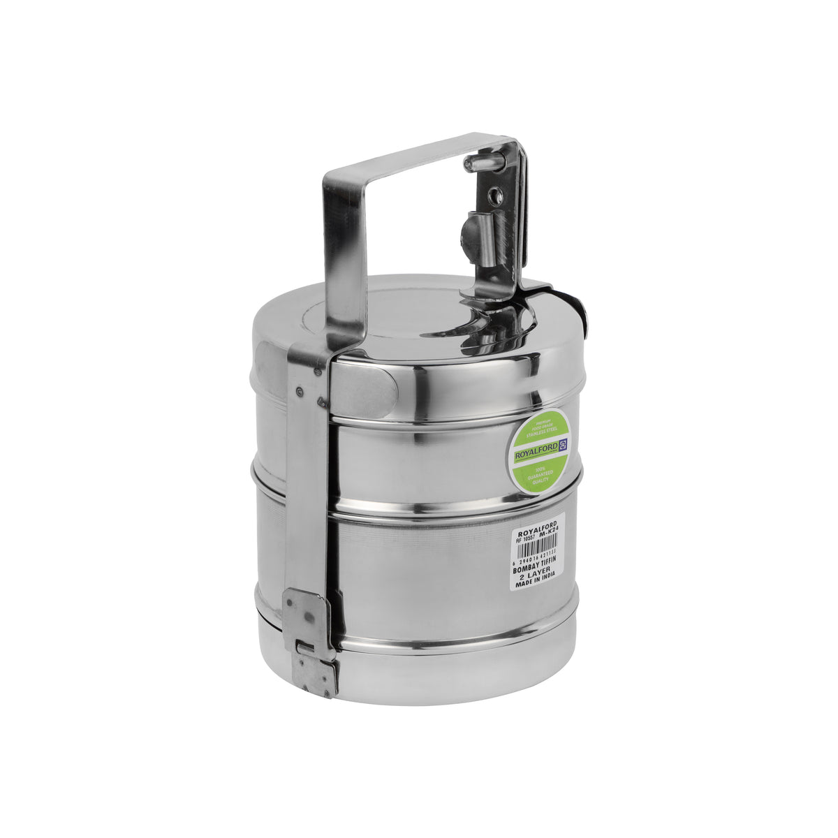 Royalford RF10557 2 Layer Stainless Steel Bombay Tiffin | Food Grade Durable Lunch Carrier |  Secure Locking Clips &  Sturdy Handle| Ideal for Office, School & Travel Use