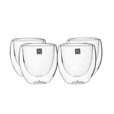 Royalford RF10568 Double Wall Borosilicate Glass Cup Set | 4 Pcs 80ml Espresso Cups |  Heat Resistant Insulated Clear Glassware |  Perfect  for Home & Office Use