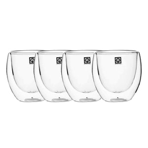 Royalford RF10568 Double Wall Borosilicate Glass Cup Set | 4 Pcs 80ml Espresso Cups |  Heat Resistant Insulated Clear Glassware |  Perfect  for Home & Office Use